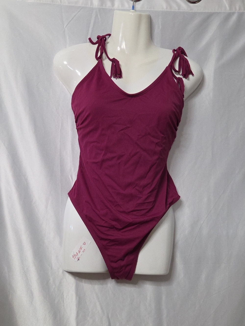 Tie-Shoulder One-Piece Swimsuit in Berry Plum Large Sz